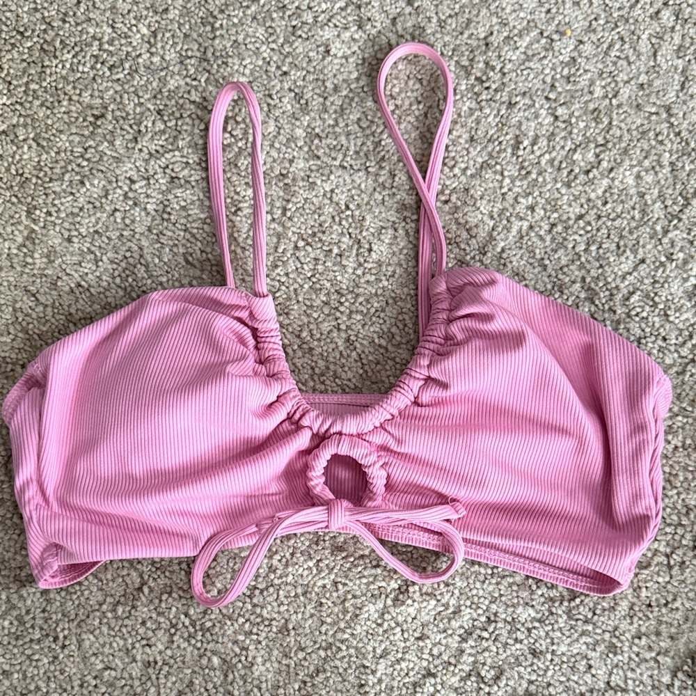 SHEIN Pink and White Strappy Bikini Top